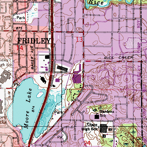 Topographic Map of Moore Lake Plaza Shopping Center, MN