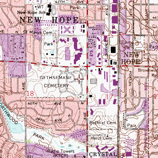 Topographic Map of New Hope City Center Shopping Center, MN
