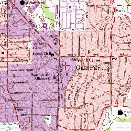 Topographic Map of Oak Park Plaza Shopping Center, MN