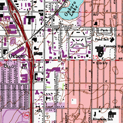 Topographic Map of Oxboro Center Shopping Center, MN
