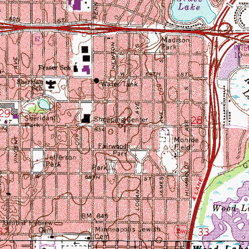 Topographic Map of Penn-66 Shopping Center, MN