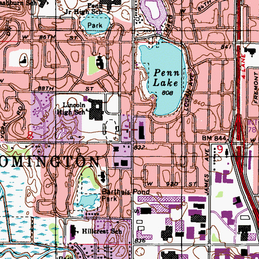 Topographic Map of Penn-Lake Shopping Center, MN