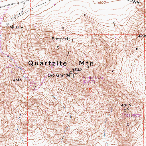 Topographic Map of Quartzite Mountain, CA