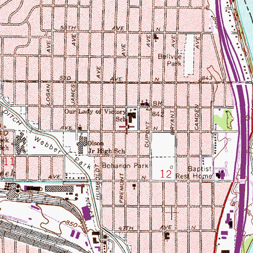 Topographic Map of Our Lady of Victory Church, MN