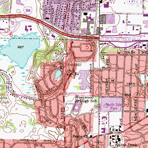 Topographic Map of Park Assembly of God Church, MN