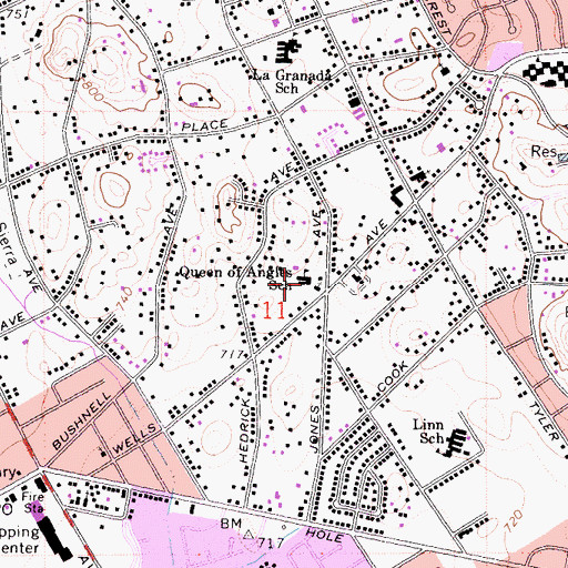 Topographic Map of Queen of Angles School, CA