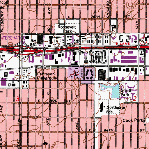 Topographic Map of Portland Avenue United Methodist Church, MN