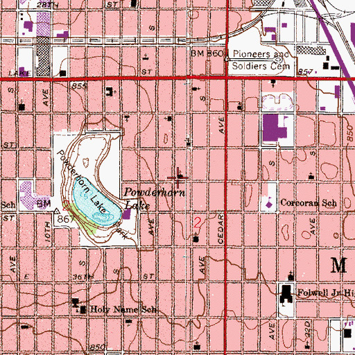 Topographic Map of Powderhorn Park Baptist Church, MN