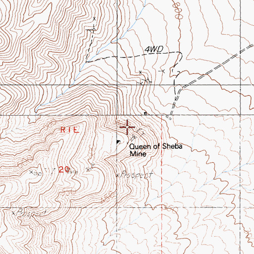 Topographic Map of Queen of Sheba Mine, CA