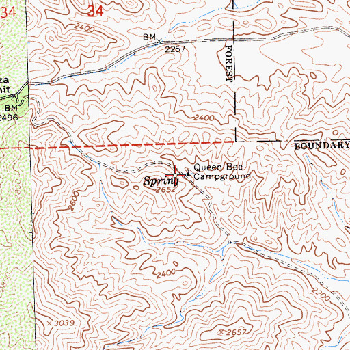Topographic Map of Queen Bee Campground, CA