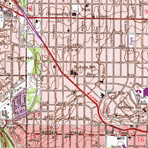 Topographic Map of Saint Annes Church, MN