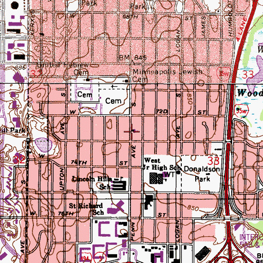 Topographic Map of Saint Nicholas Episcopal Church of Richfield, MN