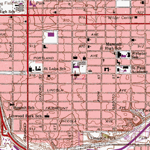 Topographic Map of Saint Pauls United Church of Christ, MN