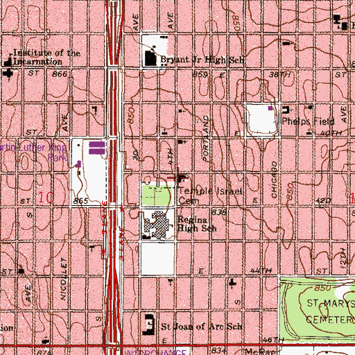 Topographic Map of Saint Peters African Methodist Episcopal Church, MN