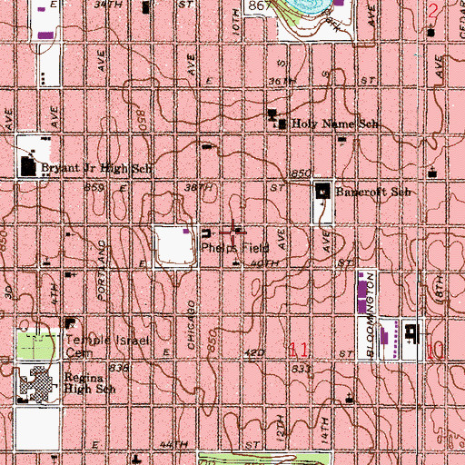 Topographic Map of Seven Star Missionary Baptist Church, MN