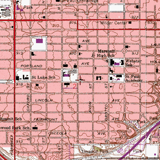 Topographic Map of Summit Avenue Assembly of God Church, MN
