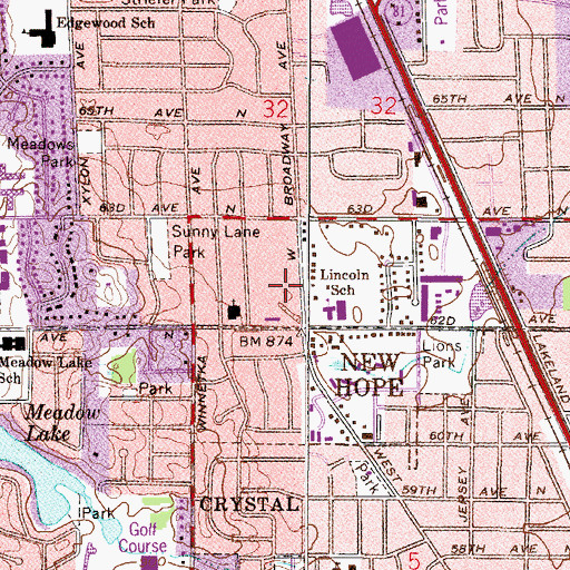 Topographic Map of The Church in Brooklyn Park, MN