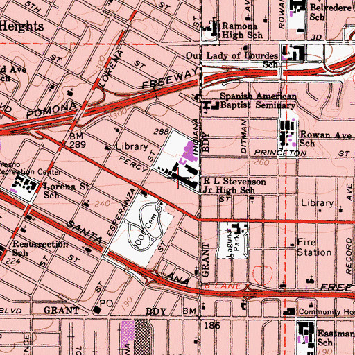 Topographic Map of Stevenson Middle School, CA