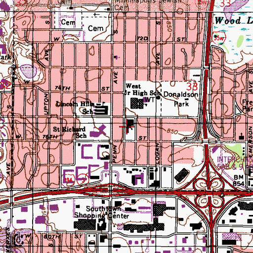 Topographic Map of Woodlake Lutheran Congregation Church, MN