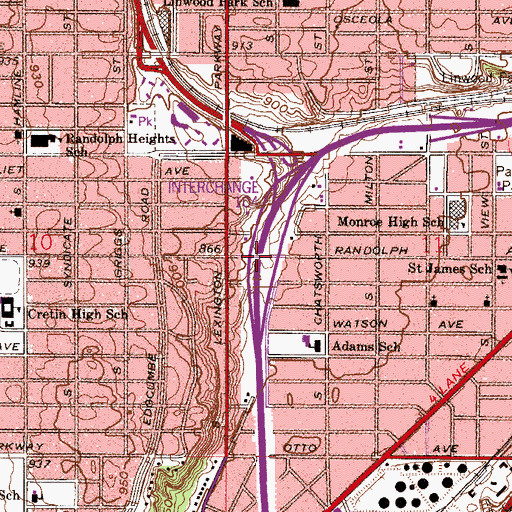 Topographic Map of Interchange 104A, MN