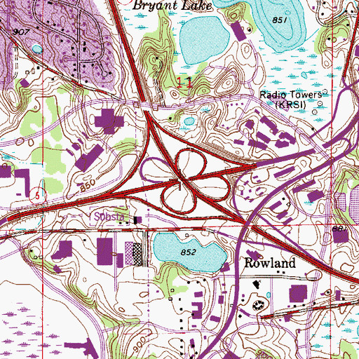 Topographic Map of Interchange 11B and 11C, MN