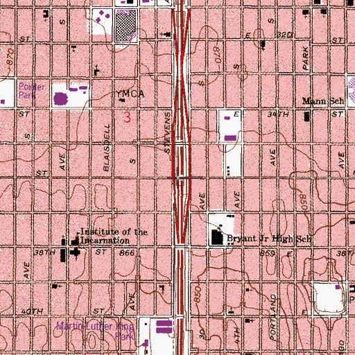 Topographic Map of Interchange 14, MN