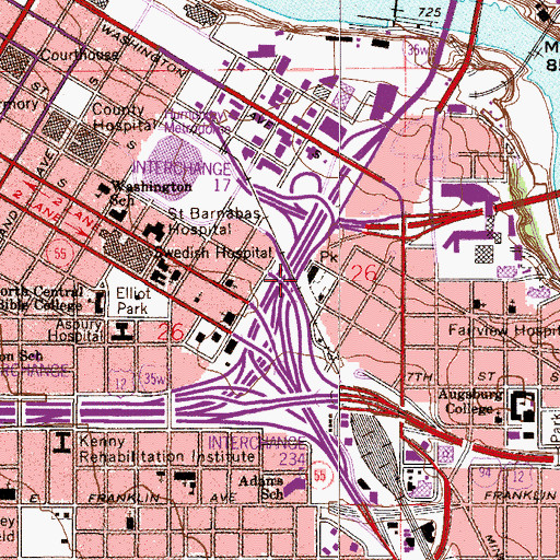 Topographic Map of Interchange 17A, MN