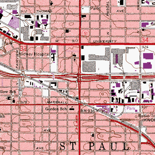 Topographic Map of Interchange 238, MN