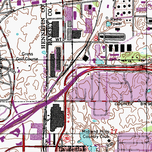 Topographic Map of Interchange 23A, MN