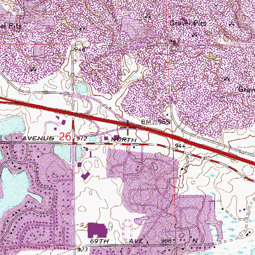 Topographic Map of Interchange 28, MN