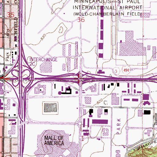 Topographic Map of Interchange 2A, MN