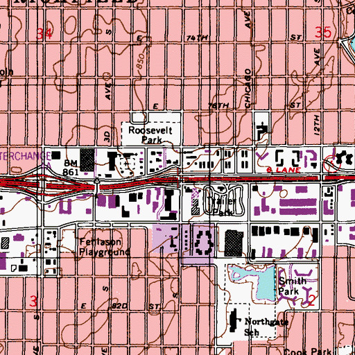 Topographic Map of Interchange 3, MN