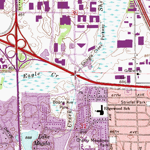 Topographic Map of Interchange 30, MN