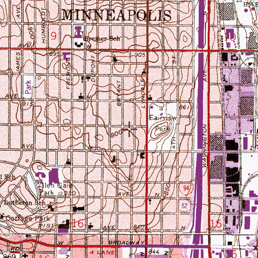 Topographic Map of Nellie Stone Johnson Elementary School, MN