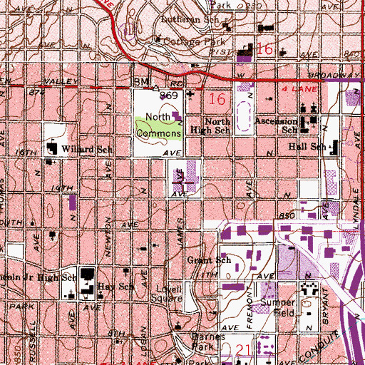 Topographic Map of North Senior High School, MN