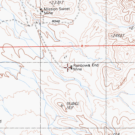 Topographic Map of Rainbow End Mine, CA