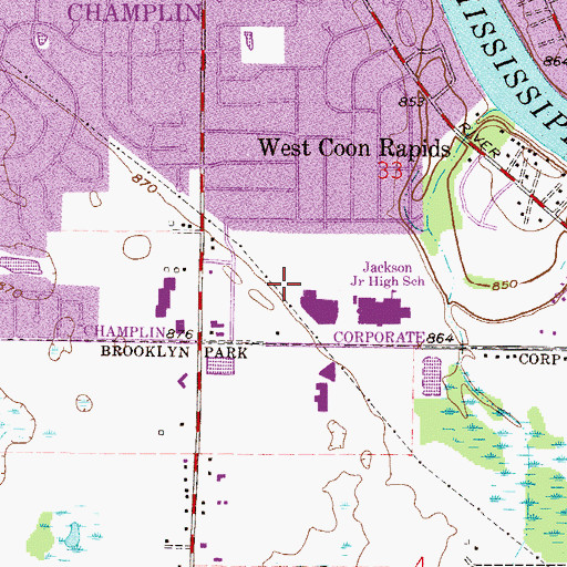 Topographic Map of Champlin - Brooklyn Park Academy for Math and Environmental Science, MN