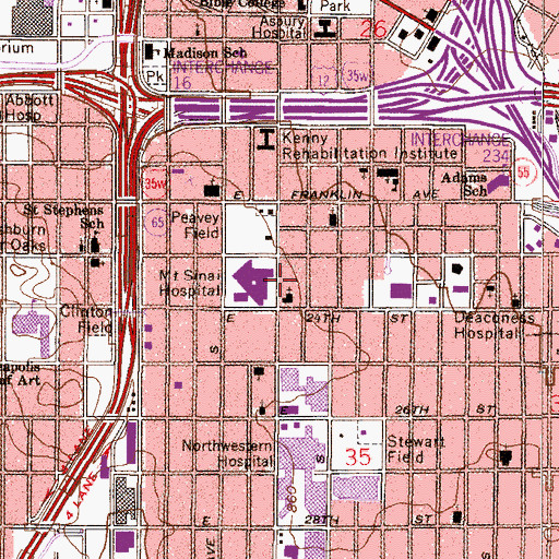 Topographic Map of Phillips Community School, MN