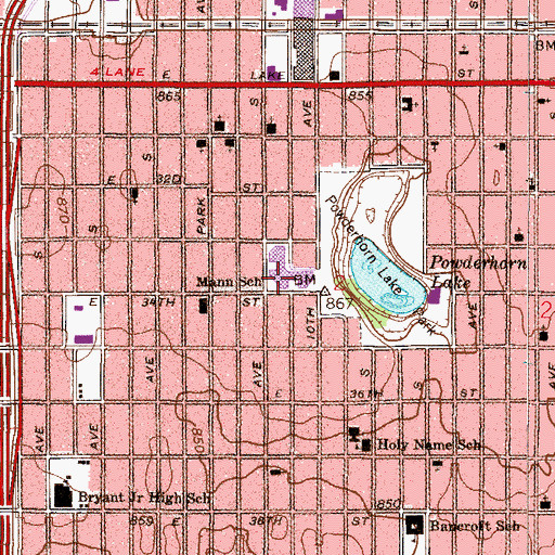 Topographic Map of Powderhorn Elementary School, MN