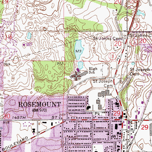 Topographic Map of Rosemount Senior High School, MN
