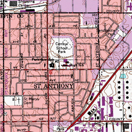 Topographic Map of Saint Anthony Village Senior High School, MN