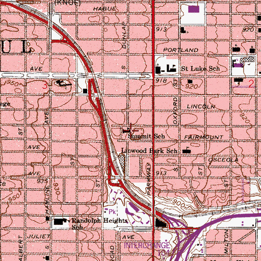 Topographic Map of Saint Paul Academy Summit Lower School, MN