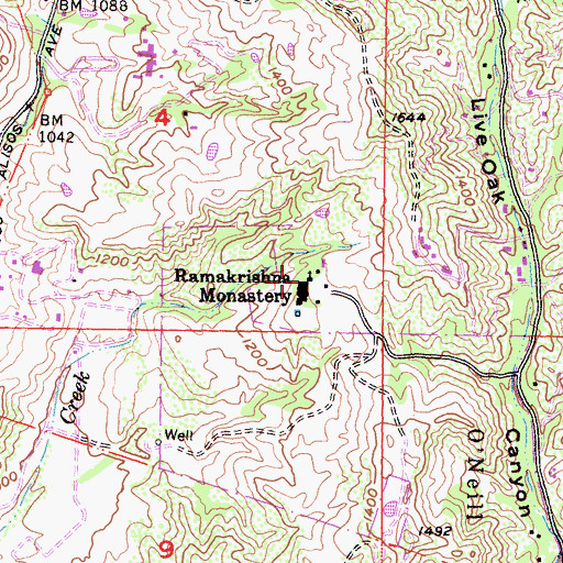 Topographic Map of Ramakrishna Monastery, CA