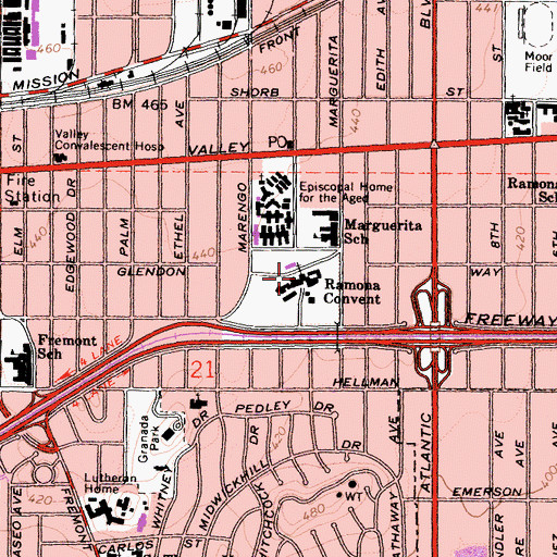 Topographic Map of Ramona Convent of the Holy Names, CA