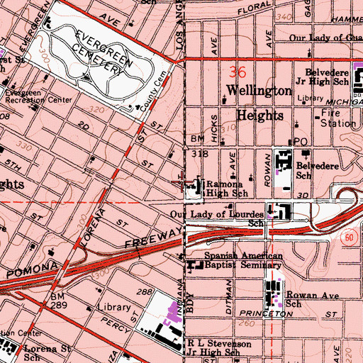Topographic Map of Ramona Opportunity High Alternative School, CA