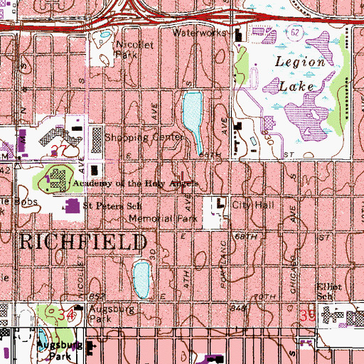 Topographic Map of Richfield Shoppes South Shopping Center, MN