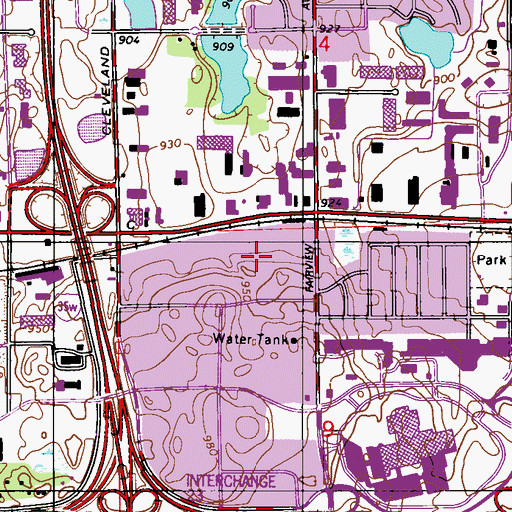 Topographic Map of Rosedale Commons Shopping Center, MN