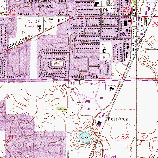 Topographic Map of Rosemount Market Square Shopping Center, MN