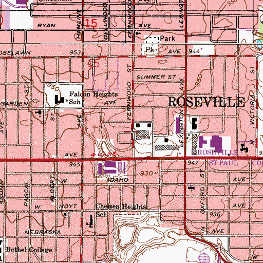 Topographic Map of Roseville Shopping Center, MN