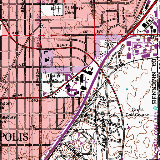 Topographic Map of Saint Anthony Shopping Center, MN